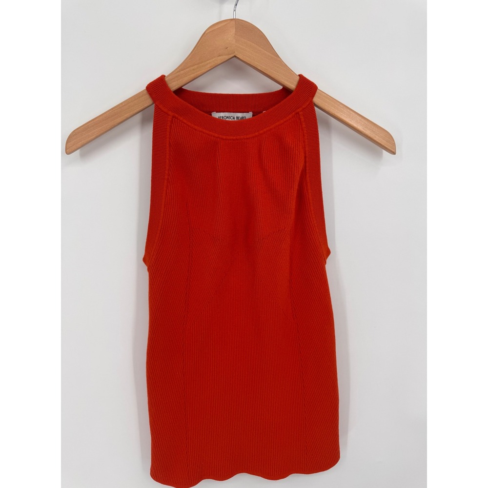 Veronica Beard Knit Tank‎ Women S Orange Ribbed Halter Sleeveless Top